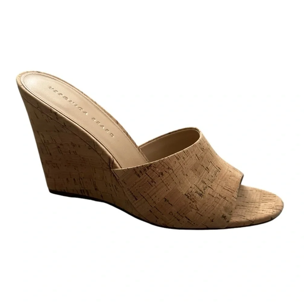 NEW Veronica Beard Dali Cork Wedge Sandal Mules 10.5 Neutral Minimalist